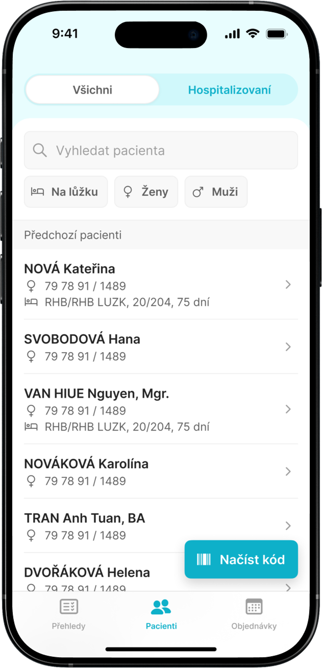 mMobile – přehledy pacientů